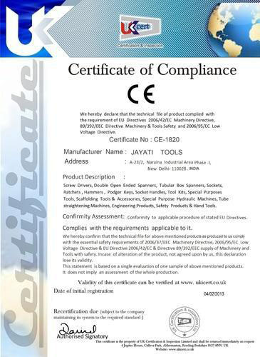 CE Certificate Jayati Tools